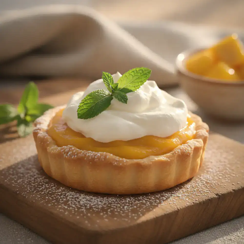 Mango tartlet with fresh cream and mint